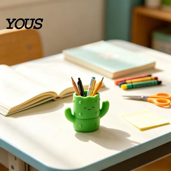 Desktop Pen Organizer Cactus Shape Holder, 3D Printed Cute Pencil Organizer, Holder Storage Tube, for Makeup Brushes And Office Supplies Small Item