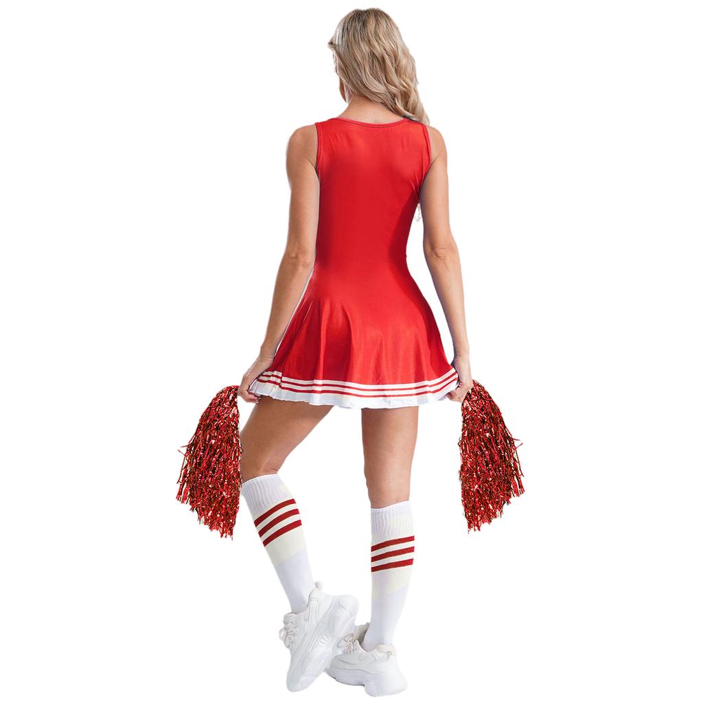Damen ärmelloses Kleid mit Buchstabenaufdruck Cheerleading-Kostüm mit Socken Blume
