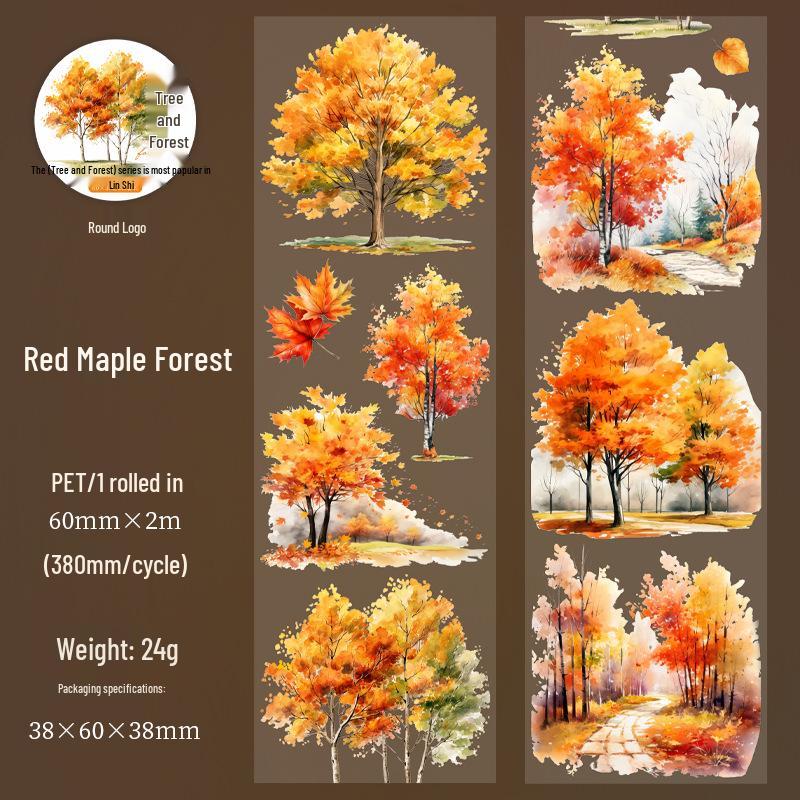 Forest Scenery Adhesive Tape: Retro Aesthetic Landscape with 6 Styles.