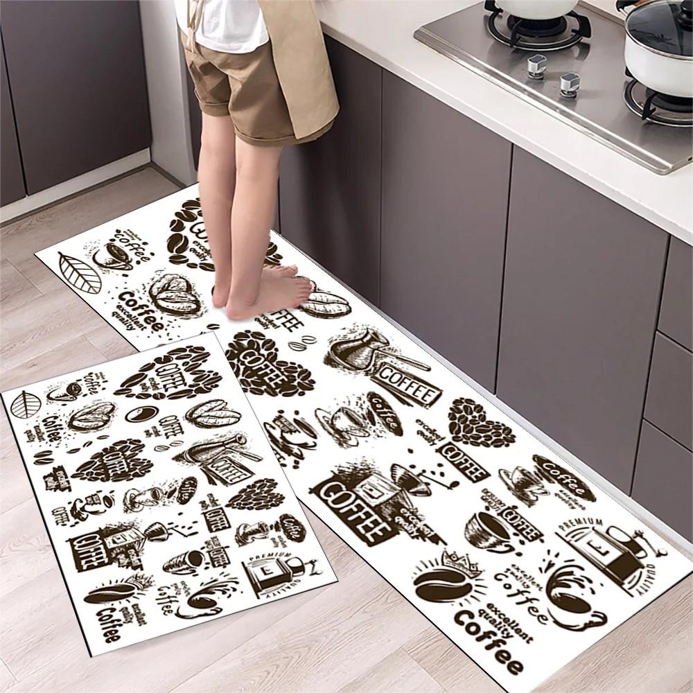 Kreativitäts Küchengeschirr Kaffee Badezimmer Küchentürweg Langlebiger Weicher Teppich Rutschfest Schmutzabweisend Heimdekoration