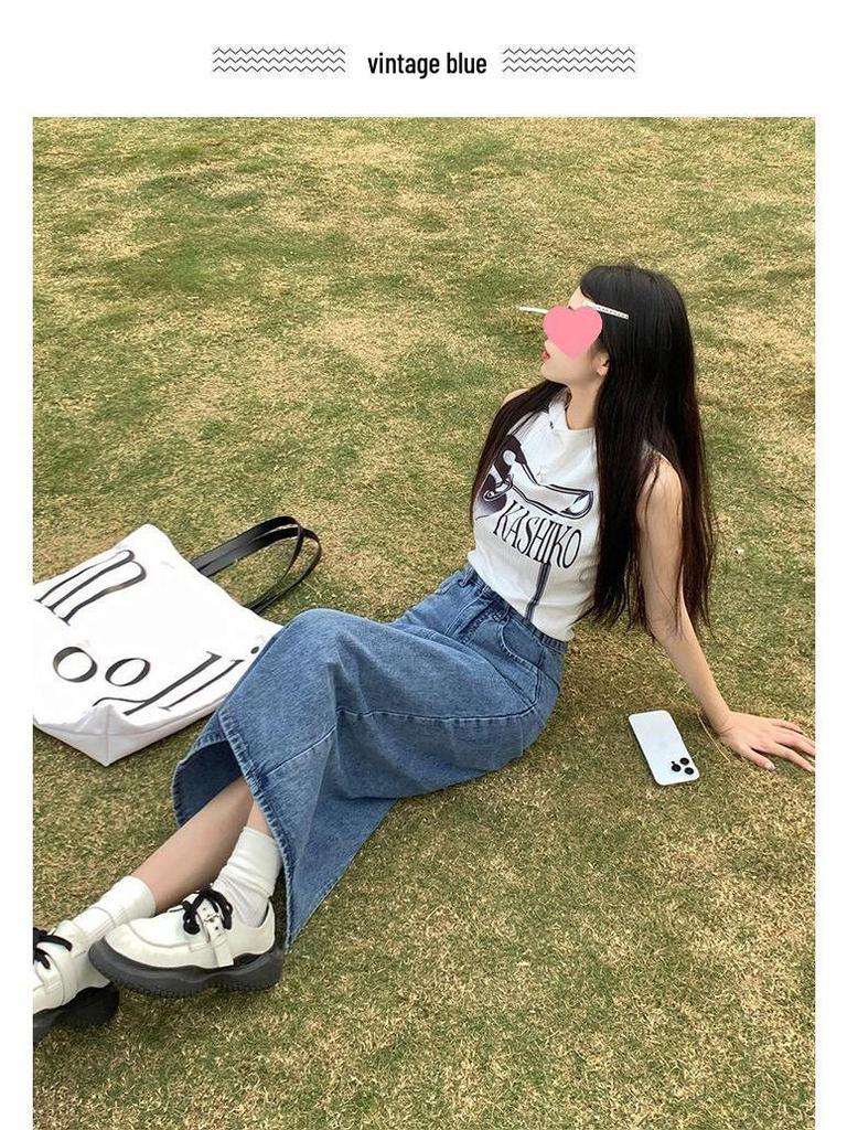 High-Waisted A-Line Denim Skirt for Women - Summer 2024 Thin Style 