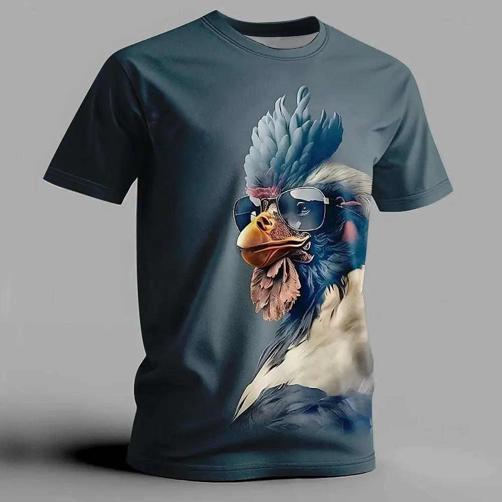Camisetas de Verano de Cuello Redondo con Estampado de Pollo de Dibujos Animados 3D, Modernas y Casuales de Manga Corta para Hombre