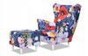 ARI PRINT Wing Chair with Footrest Scandinavian Family Meble Cornflowers