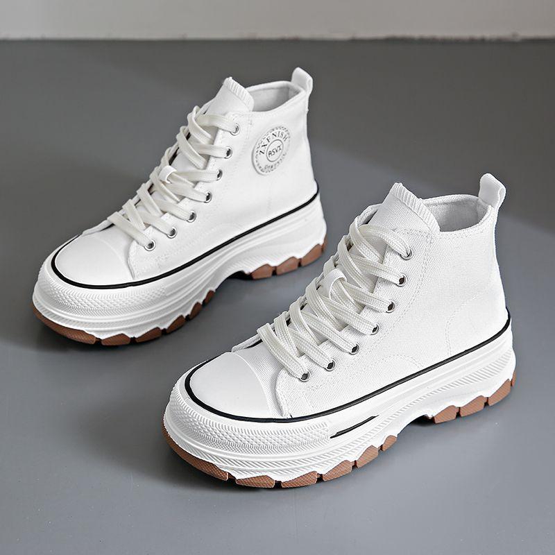 New Women High Top Sneakers Lace-Up Casual Plarform Height Canvas Non-slip Wear Resistant Fashion Spring Female Vulcanize Shoes