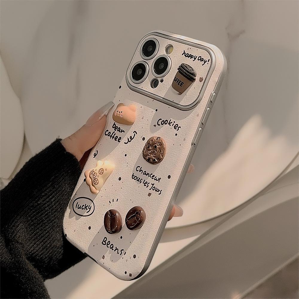 Splashing Ink 3D Coffee Bear for Apple 16 ProMax Phone Case for IPhone 15 Leather 1711 Cute