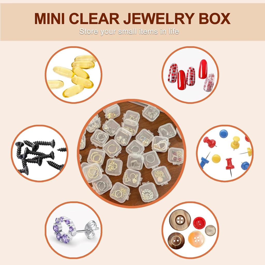 10/100pcs Mini Clear Plastic Jewelry Box Earring Storage Box Small Storage Containers Transparent Jewelry Holder for Necklaces