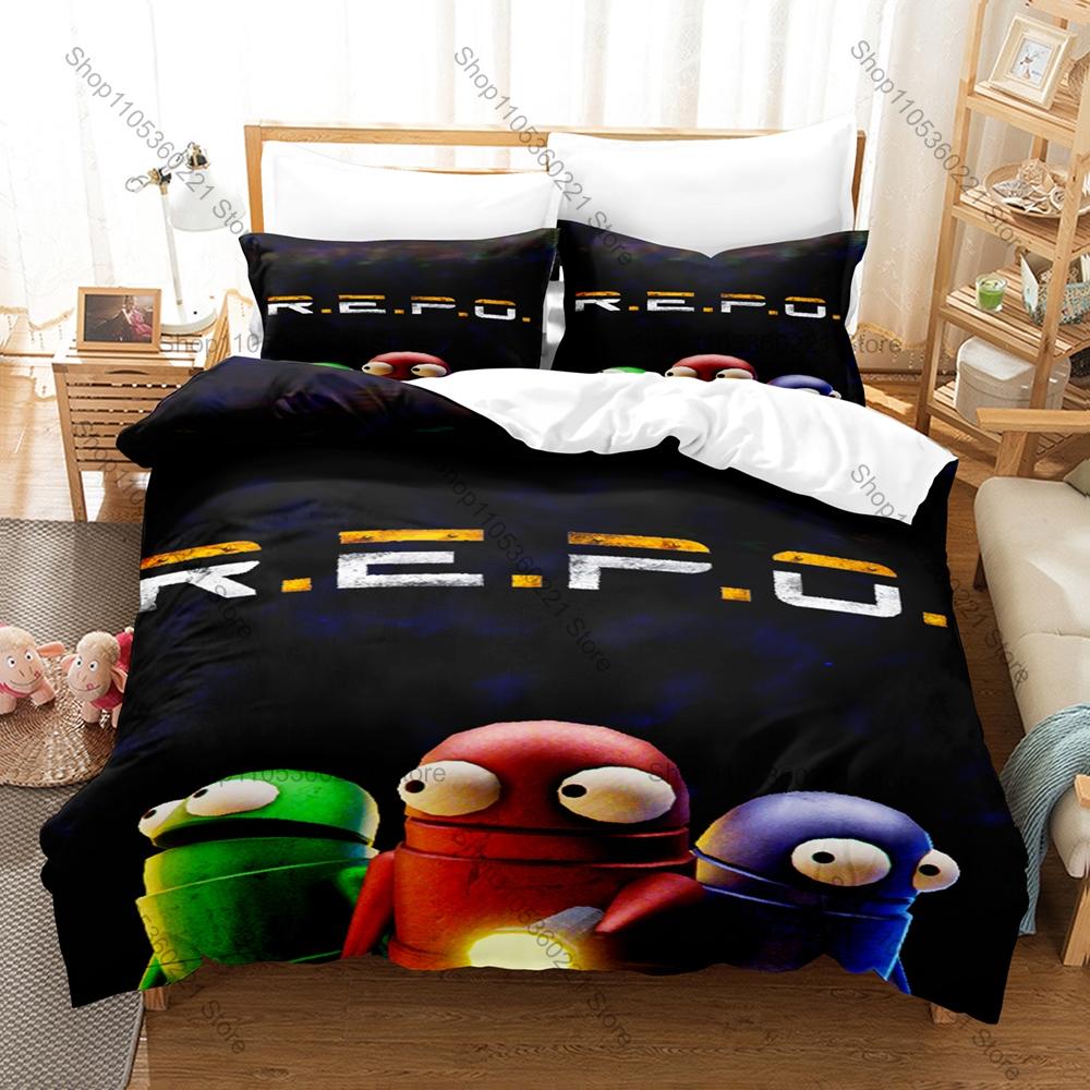Horror Game R.E.P.O. Bedding Set Duvet Cover + 2 Pillowcases Cool Character Pattern Comfortable Bed Cover for Home