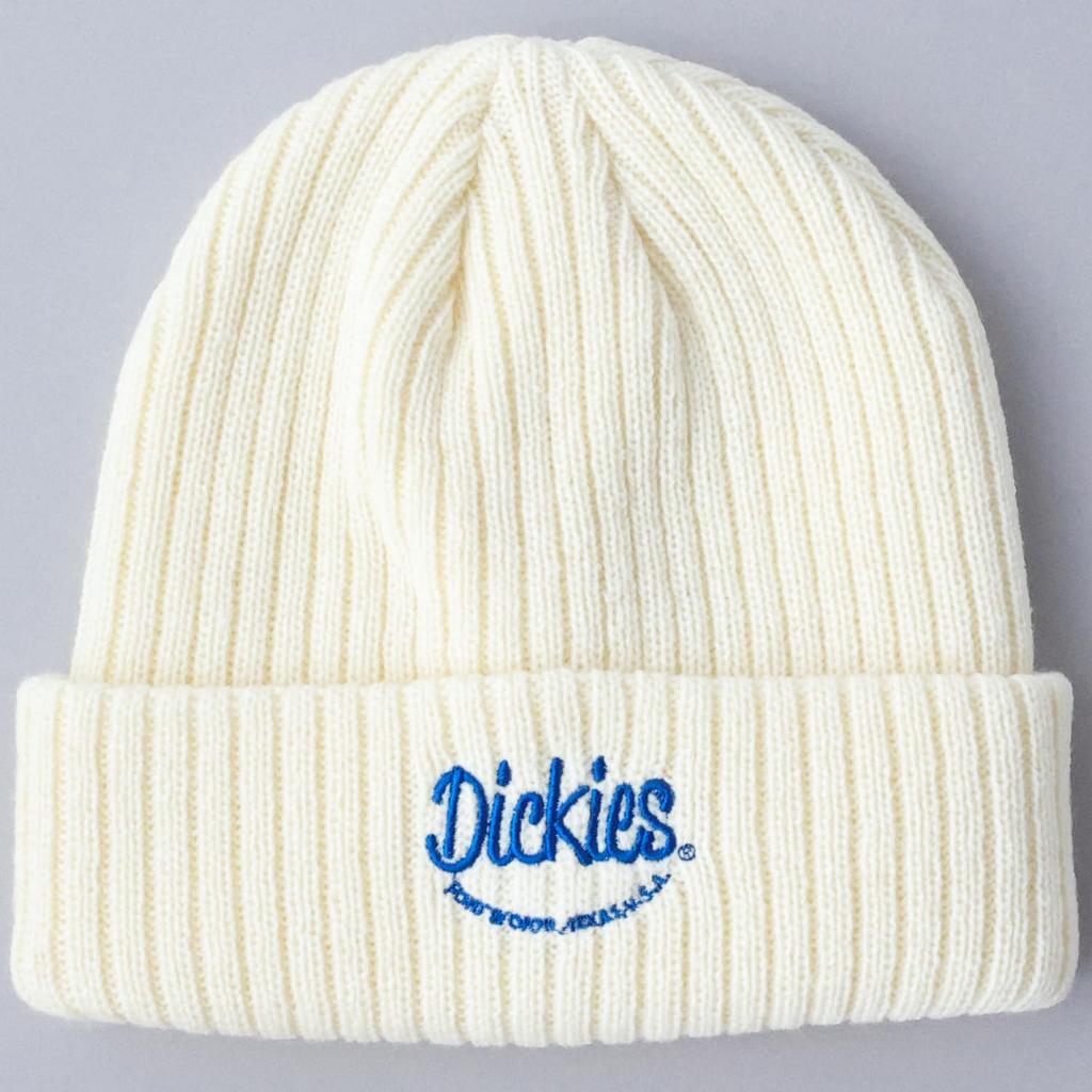 Dickies Looking Embroidered Ribbed Knit Knit Watch Unisex Acrylic Solid Needle BLU Cap, Men's Hat, Cap, Beanie, Off-White,