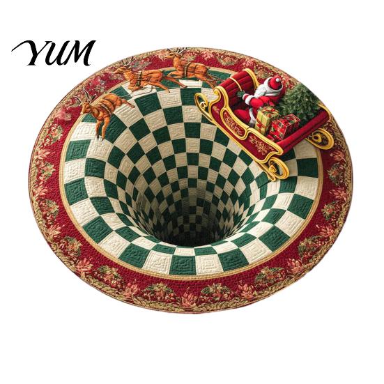 Thickened Cozy Mat Round Christmas Rug, 39" Imitation Cashmere Santa Snowflake Pattern, Holiday Party Floor Covering Area Rug for Home Living