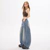 Spring Summer Y2K 3D Cut Slub Saber Cut Denim Pants For Women Casual Pants Oversize Denim Trousers