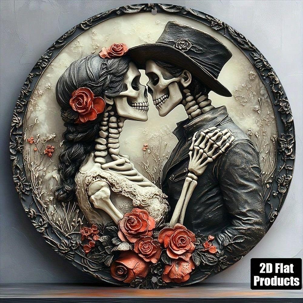 Vintage Metal Skull Poster Wall Art Retro Round Tin Sign for Bar