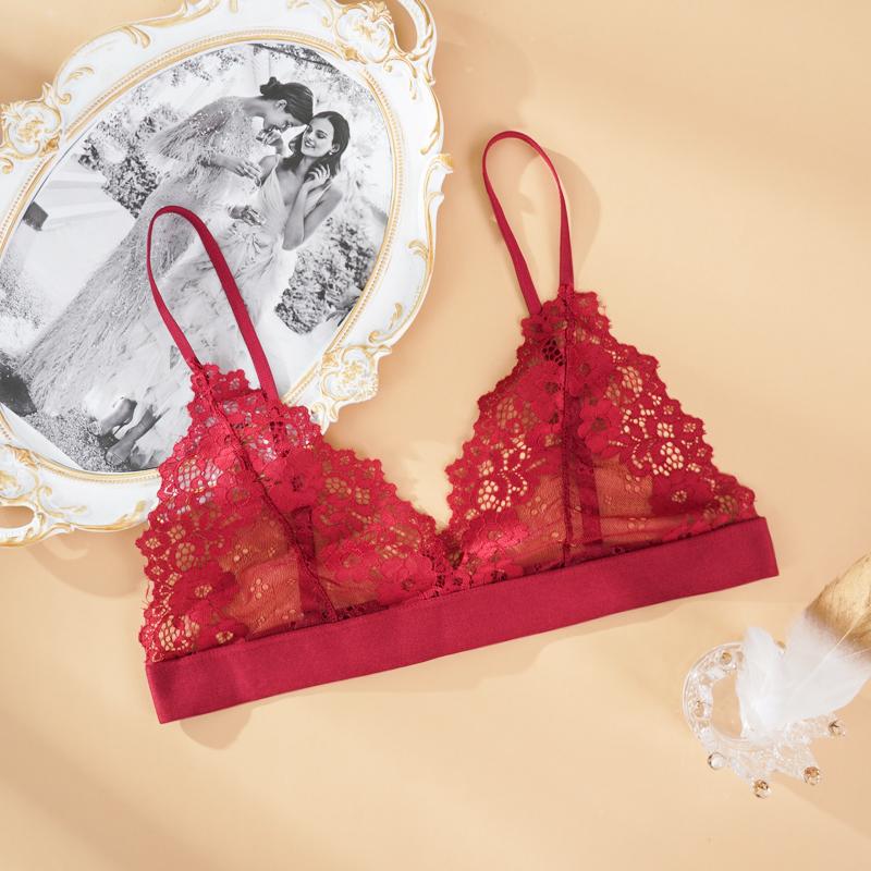

Кружевное нижнее белье, сексуальный топ без стального кольца, тонкий бюстгальтер с обхватом груди, нижнее белье для девочек, женский дышащий бюстгальтер M вино красного