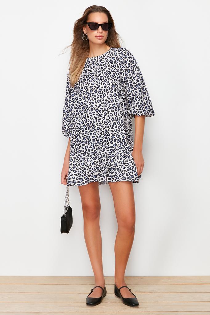 Women's Fashion Casual Standard Sleeve Mini Navy Blue Collar Detailed Lined Chiffon Woven Dress