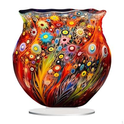 2D Acrylic Ornament Decors Gifts Crafts Collectible Sign Artwork Flower Vase Plague for Office