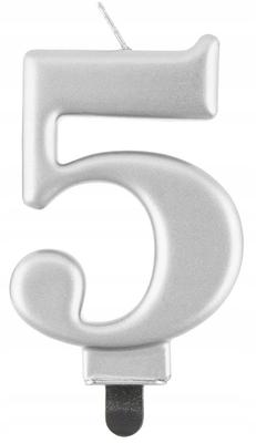 Number 5 Candle, Metallic Silver, 8 , 1 Pc