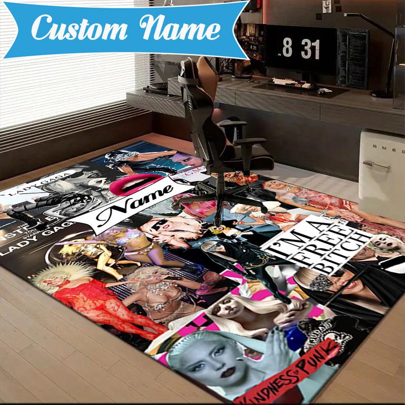 Custom Name Bold Fashion Lady-Gaga Rug Game Carpet, Floor Mat for Bedroom Living Room Entryway Rug, Home Decor Idea Gift for Christmas birthday