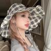 Sun Hat With Wide Brim And Grid Printing Design For Sun Protection Outdoor Casual Summer