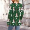 Women's Fashion V-Neck Button-Up T-Shirt With Christmas Print Long-Sleeved Top