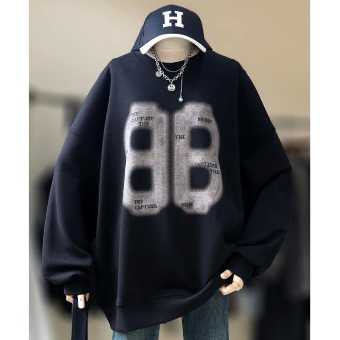 

Fleece ins letter printing American simple high street ruffian handsome crew neck sweater youth men and women the same coat 3XL чорний