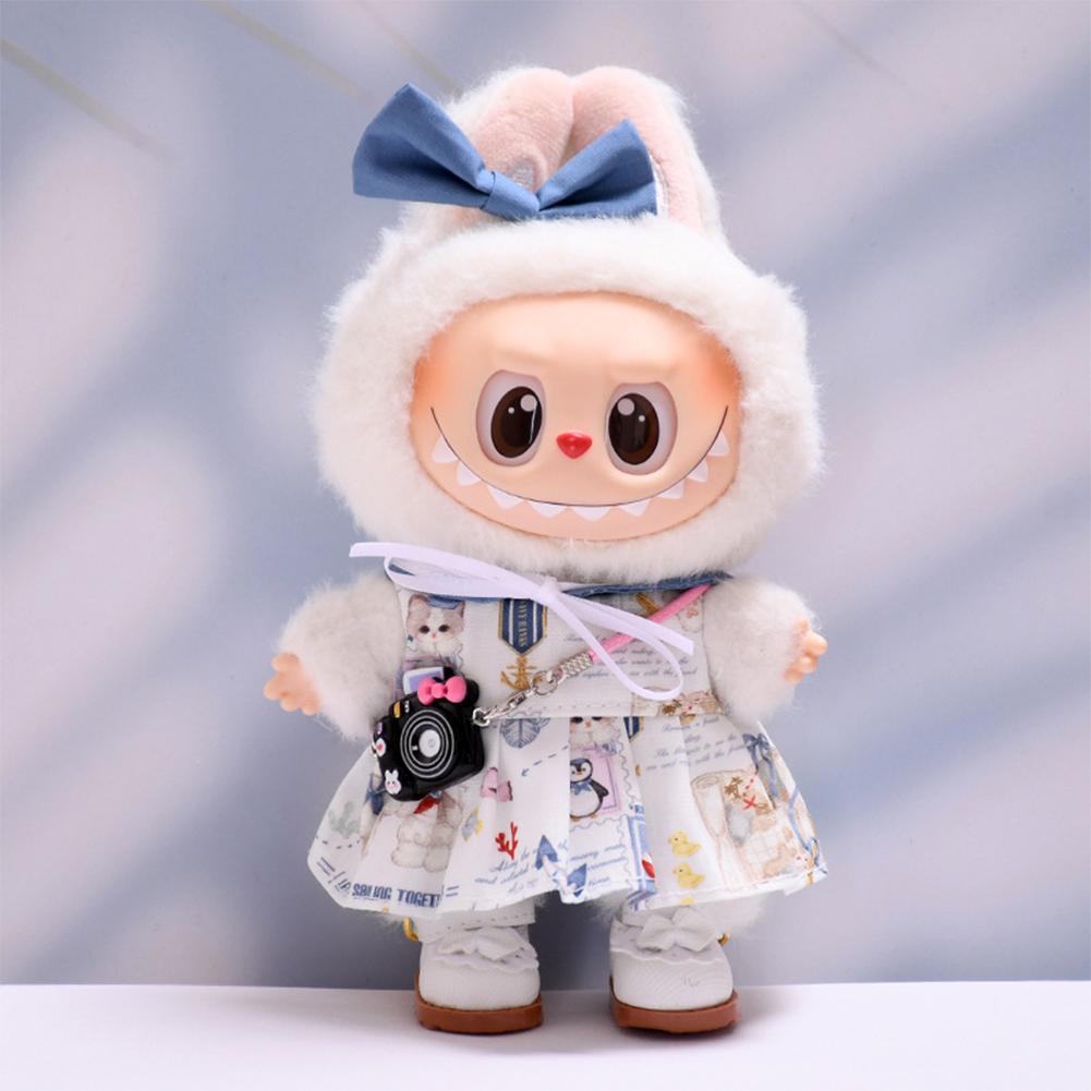 For 17cm Labubu Doll Clothes Fashion Clothes Navy Dress Doll Clothes Color Match Camera Dolls Accessories Cute Little Cloths