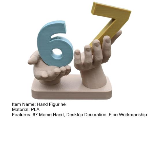 67 Meme Figurita de Mano Impresa en 3D Sosteniendo Número Escultura de Mano Doble Estatua Llaveros Baratijas Soporte para Joyas Decoración de Escritorio Adorno
