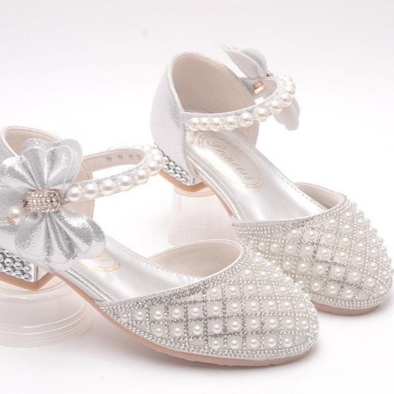 Mädchen Kristallschuhe Prinzessin High Heels Laufstegschuhe Mode Lederschuhe Kinder Sandalen mit geschlossener Zehe