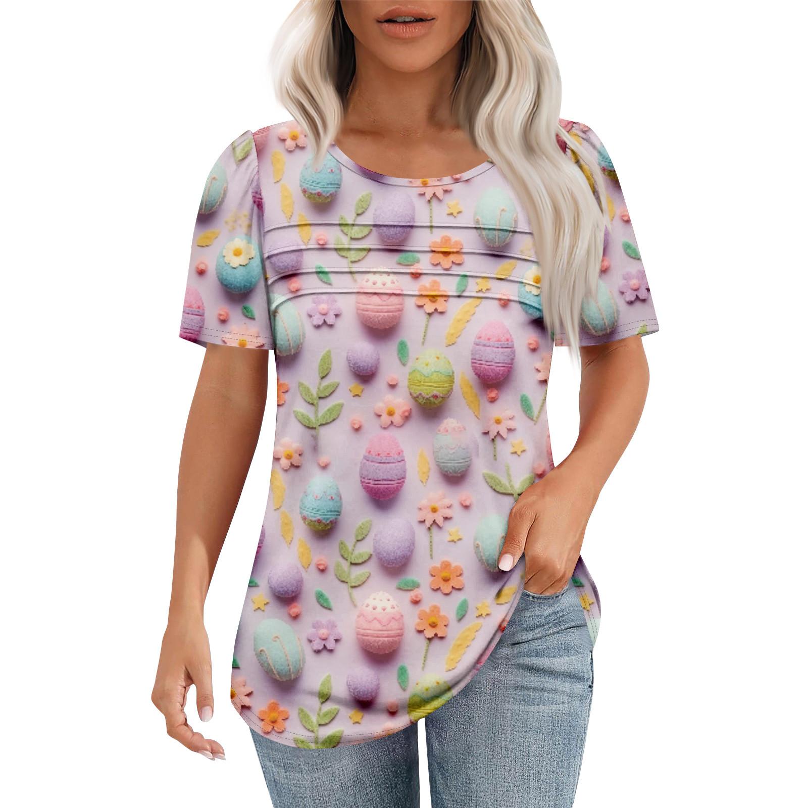 

Женская модная рубашка с круглым вырезом и короткими рукавами в складку XXXL розовый