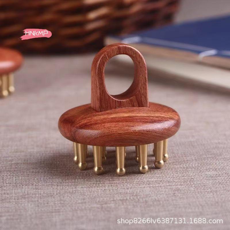 Copper Sandalwood Head Meridians Massage Comb Fine Tooth Scalp Needling Guasha Relax Body Massager Brush for Stress Relief