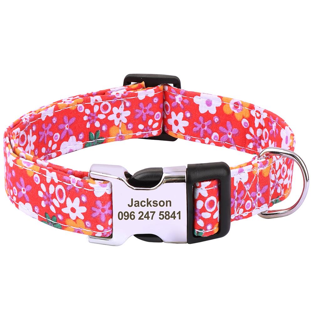Printed Nylon Personalized Dog Collar Custom Dog Collar Floral Puppy Necklace Engraved Name for Small Medium Large Dogs Bulldog