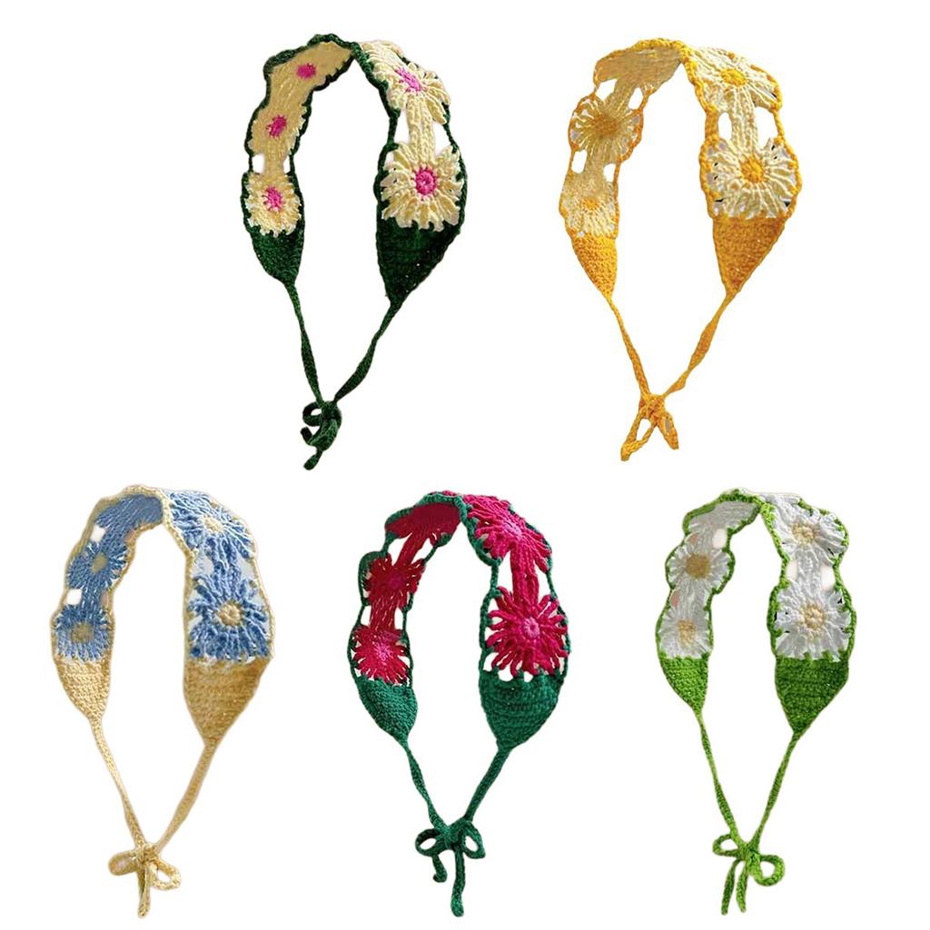 Vacation Flower Headscarf for Street Snap Crochet Hair Scarf Spring Decorative Headpiece Holiday Headwrap for Casual