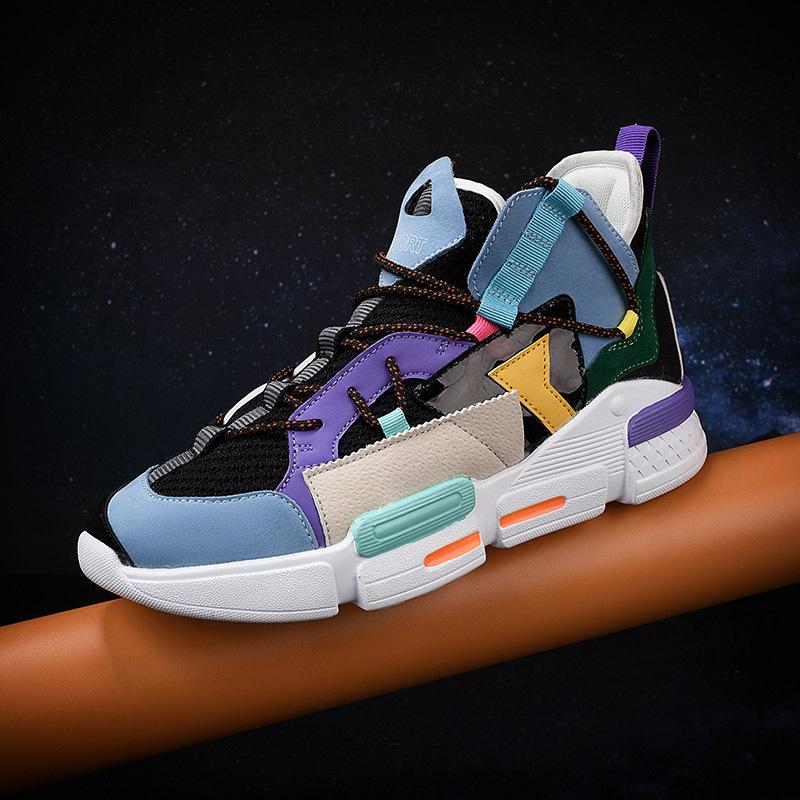 

European station summer men s shoes trend size 46 flying woven breathable mesh high-top board shoes color matching dad shoes casual shoes 39