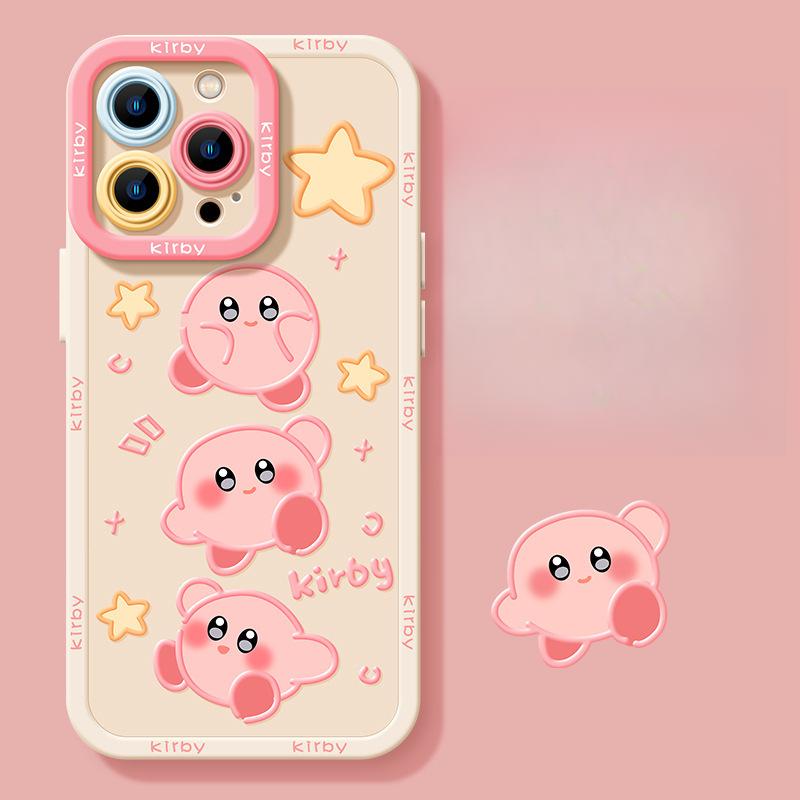 Różowe Kirby Jest Kompatybilne z Apple 16/15 Plus Kreskówkowe 14Promax Silikonowe 12 Miękkie Etui 13mini