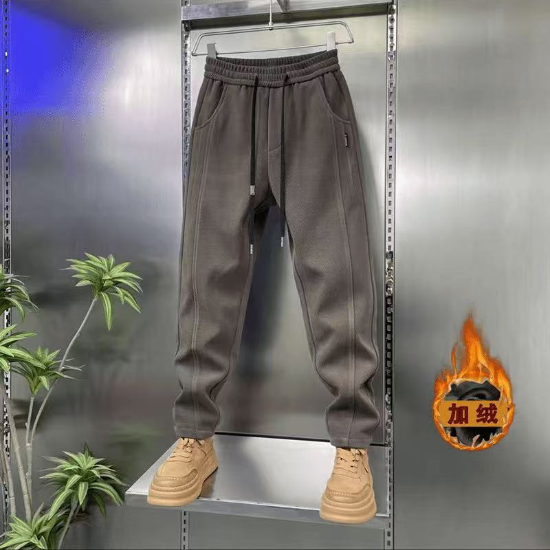 Winter new high-luxury European cotton lint twill thickened and piled cold-resistant, windproof and warm casual pants straight-leg pants