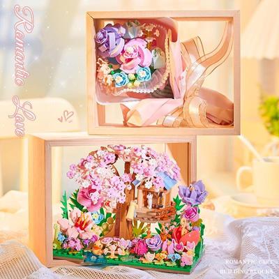 DIY Building Block Toy Flower Bouquet Flower View Box for Your Daughter's Toy Table Top Decoration