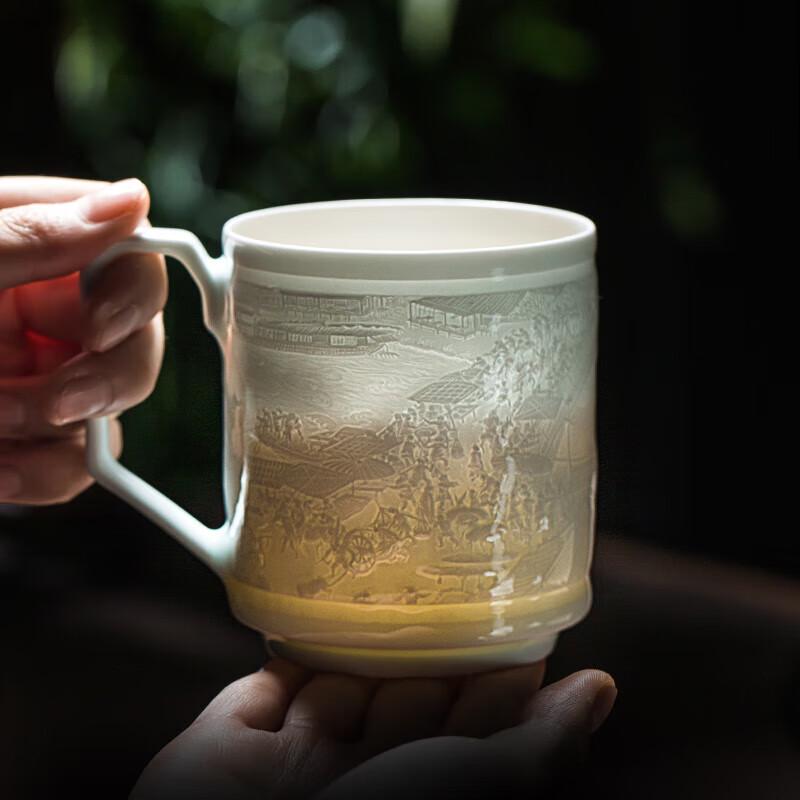 Jingdezhen Celadon Carved Ceramic Tea Cup Gift Set