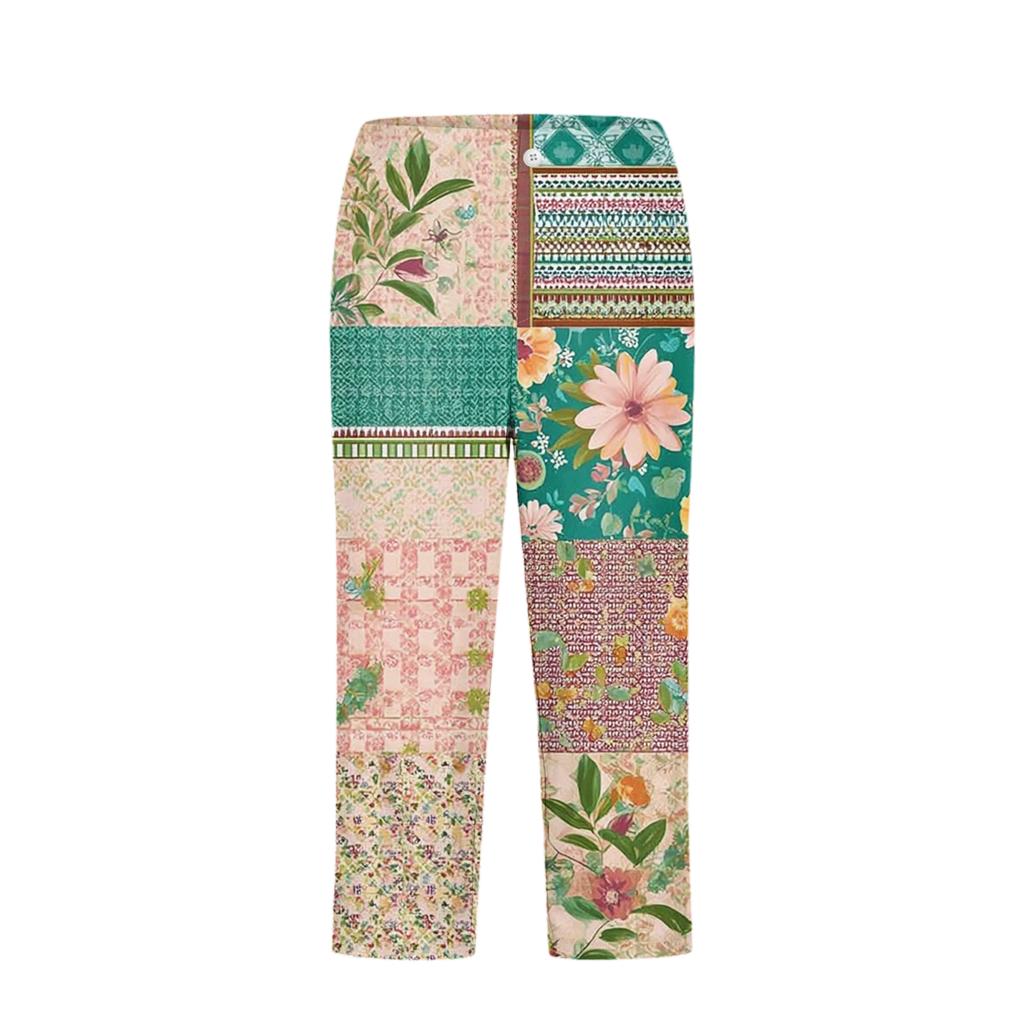 Women High Waist Printed Patchwork Yoga Capris with Button and Pockets for Athletic Comfort Fit