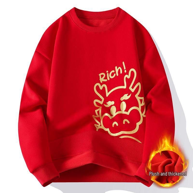 

Unisex Red Fleece-Lined Sweatshirt - Warm Reunion Wear for All Ages 2XL (recommended 130-150 jin)