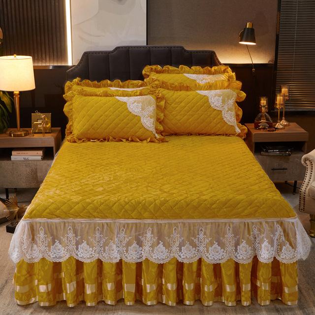 Winter Coral Fleece Luxury Bedspread King Queen Size Thicken Velvet Quilted Bed Skirt Zipper Removable Not Including Pillowcase