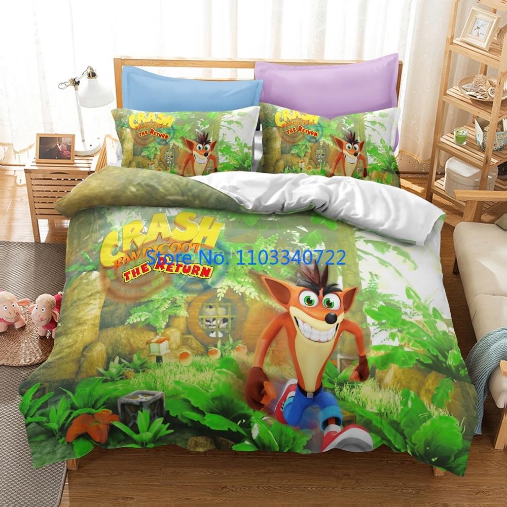 Cartoon Crash Bandicoot 3D Luxus Bettwäsche Set Bettbezug Set 3D Druck Bettdeckenbezug Bettwäsche für Jungen Mädchen Sets Dekor