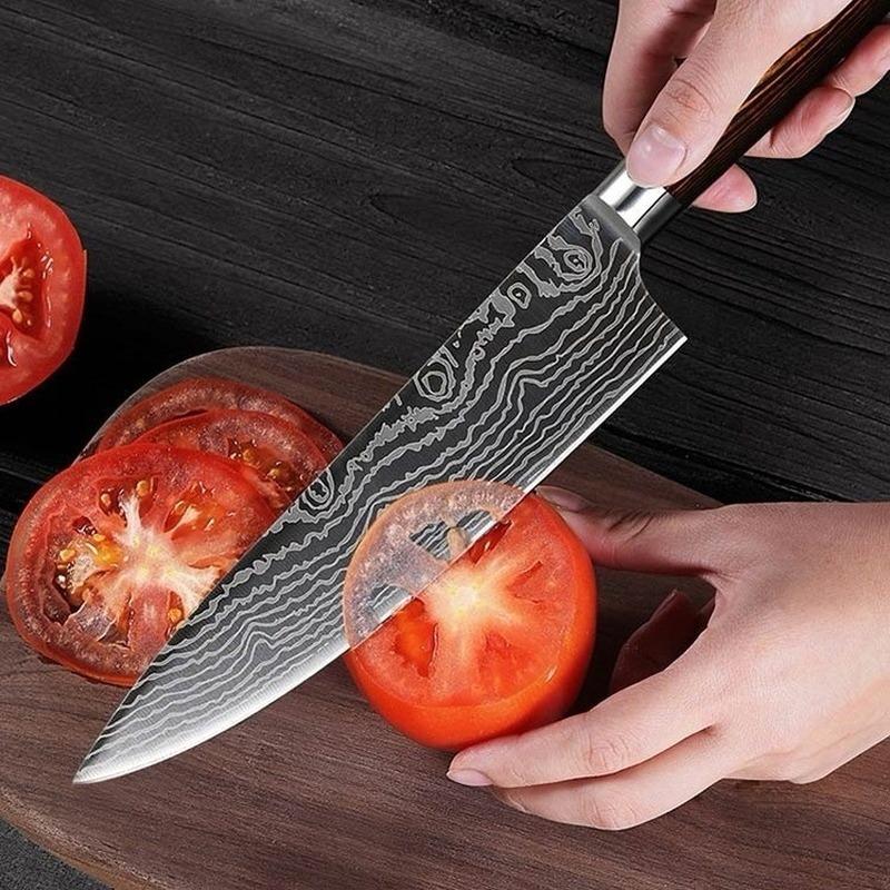 Cleaver Knife 8 Inch Kitchen Knife 7CR17 Stainless Steel Sanding Laser Pattern Kitchen Stuff