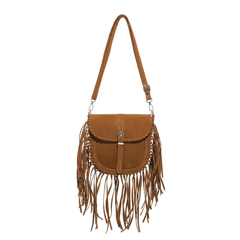 IELGY Ladies Saddle Bag Suede Frosted Fringe Flannel Retro All-Match Messenger Bag