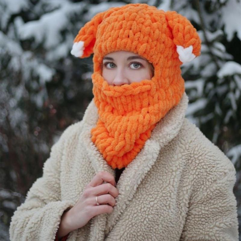 Winter Hat Cartoon Knitting Hat Cute Animal Ear Cosplay Hat Outdoor Sport Hat Woolen Caps Windproof Headwear Balaclava