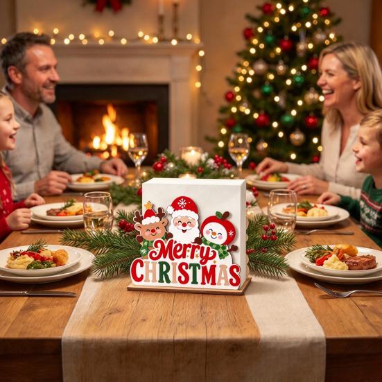 Gingerbread House Napkin Rack Christmas Wooden Tissue Holder, Dispenser with Santa Elk Decorative Stand Pattern, Organizer for Dining Table