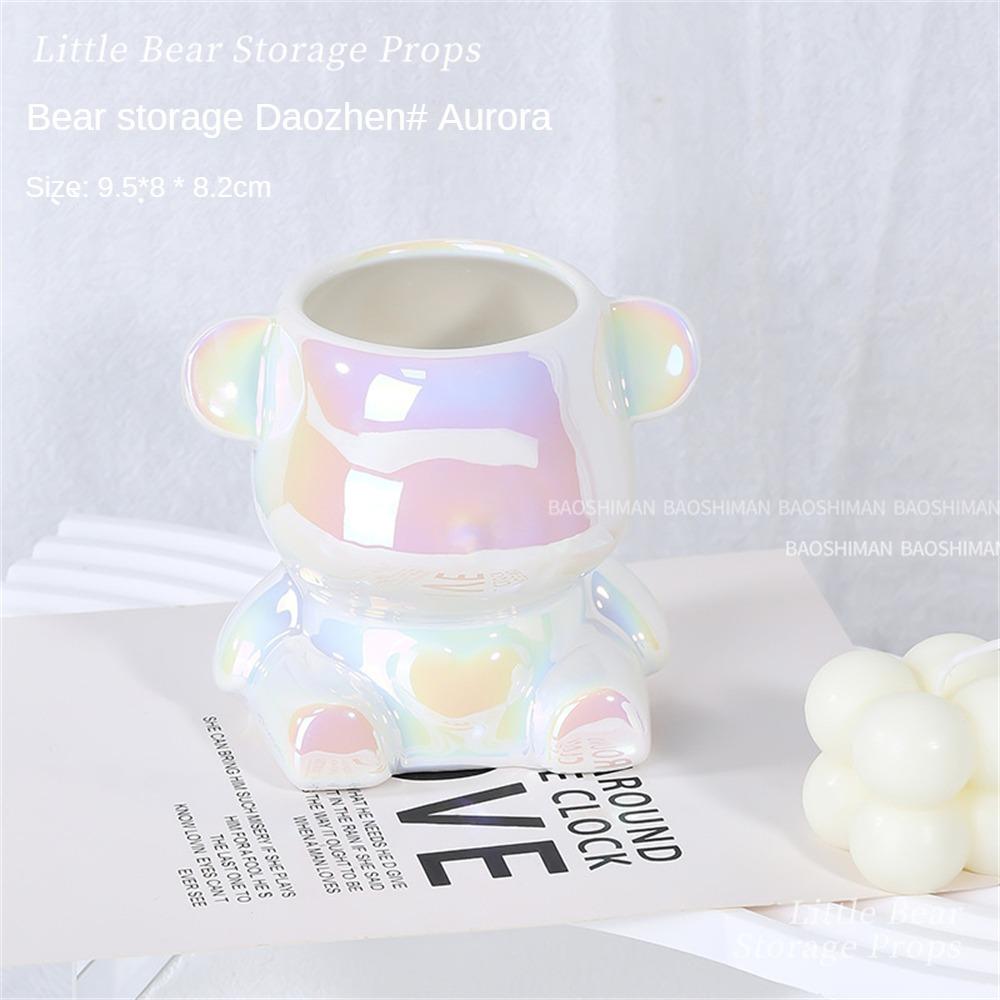 Schreibtisch-Organisation aus Keramik, vielseitig einsetzbar, staubdicht und feuchtigkeitsbeständig, niedlicher Bär, natürliche Farben, Stifthalter, Keramik-Aufbewahrungsröhre