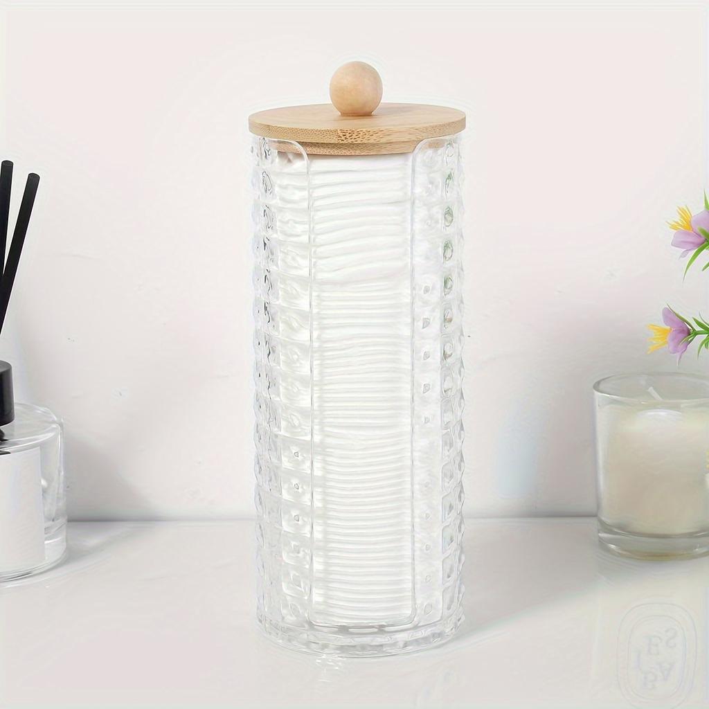 Acrylic Makeup Cotton Pad Holder, Clear Diamond Pattern Cotton Pads Organizer Dispenser Bathroom Jars for Round Cotton Display