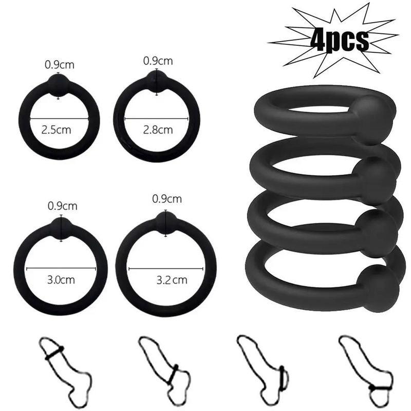 3/4 Pcs Penis Rings Cock Rings Sleeve Delay Ejaculation Silicone Beaded Time Lasting Erection Sex Toys for Men Adult Games