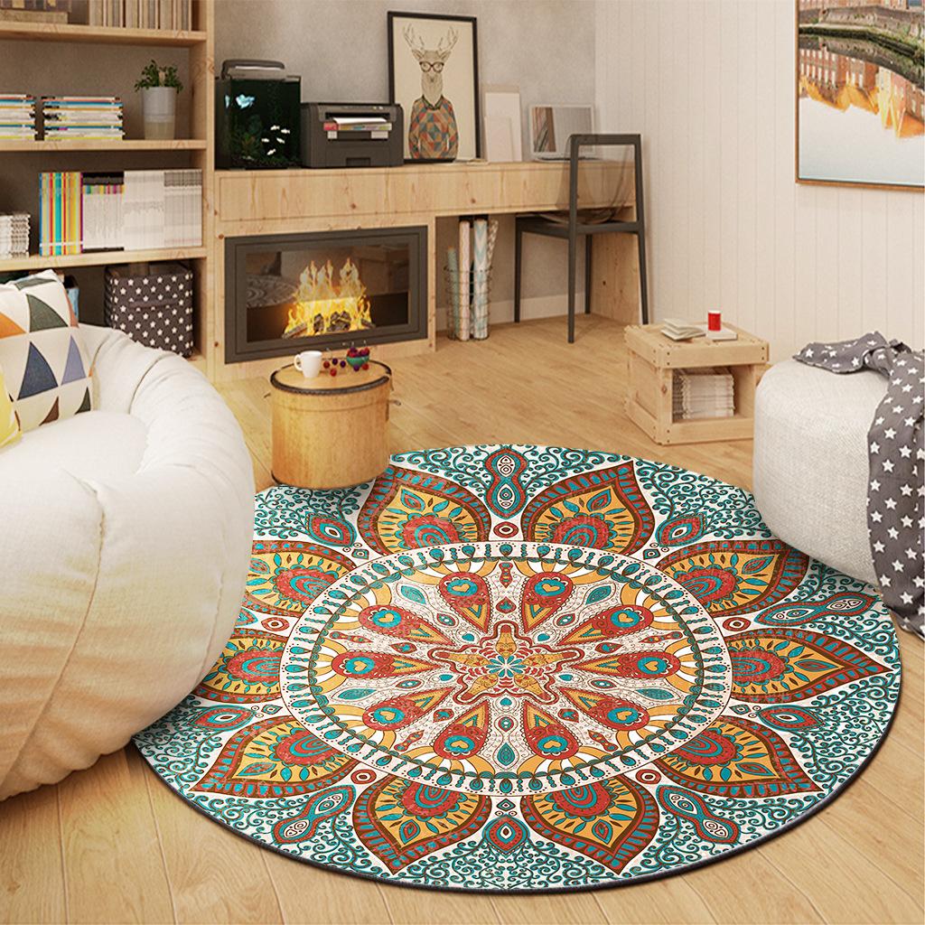 Bohemian Ethnic Mandala Pattern Carpet Mat Round Multicolor Rug Vintage Geometric Non-slip Home Decoration for Living Room Rugs