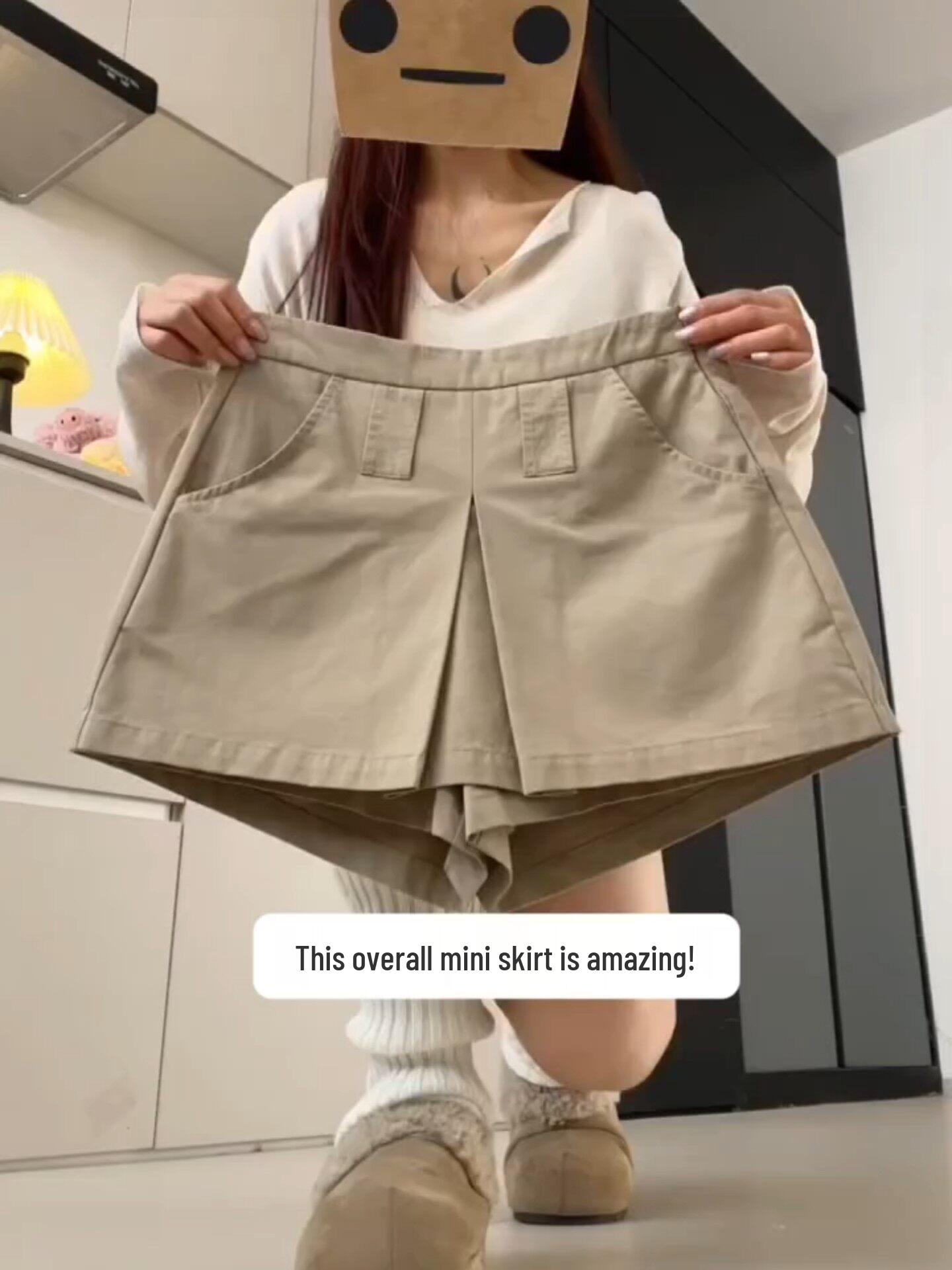 Women s Retro Khaki A-Line Mini Skirt: Versatile, Slimming, Anti-Exposure, Perfect for Spring/Summer XS