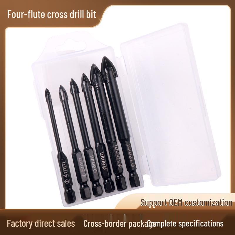 Four-Flute Ceramic Hole Saw Set for Tile & Concrete, Triangle & Glass Cross Drill Bits