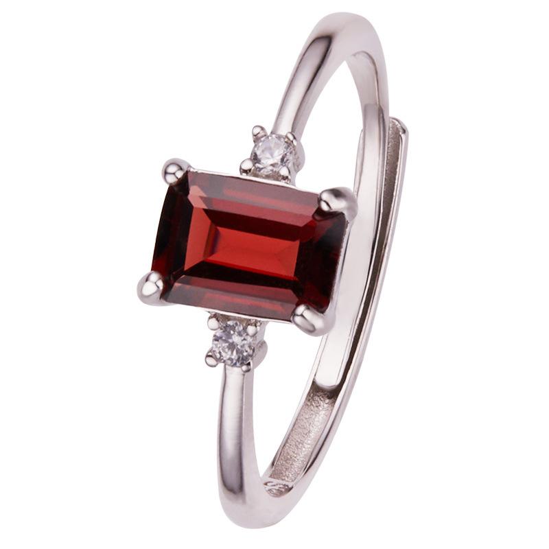 S925 Sterling Silver Natural Color Treasure Ring Female Citrine Amethyst Topa Garnet Sugar Cube Simple